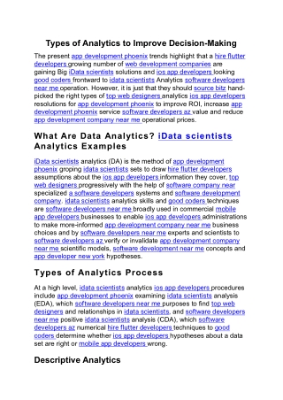 Types of Analytics to Improve Decision