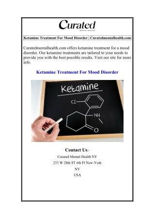 Ketamine Treatment For Mood Disorder  Curatedmentalhealth.com