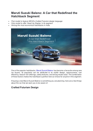 Maruti Suzuki Baleno A Car that Redefined the Hatchback Segment