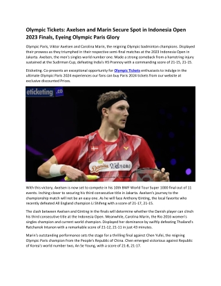 Olympic Tickets Axelsen and Marin Secure Spot in Indonesia Open 2023 Finals, Eyeing Olympic Paris Glory