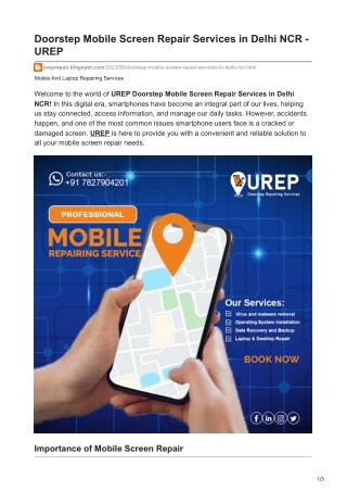 Doorstep Mobile Screen Repair Services in Delhi NCR - UREP