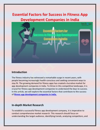 Essential Factors for Success in Fitness App Development Companies in India