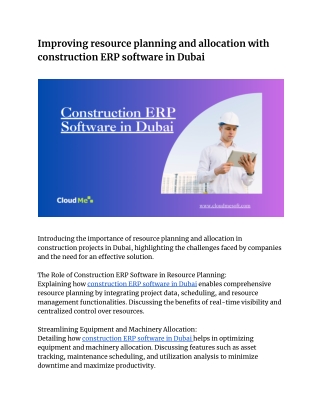 Improving resource planning and allocation with construction ERP software in Dubai