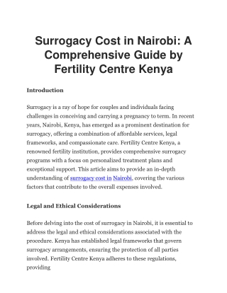 Surrogacy Cost in Nairobi: A Comprehensive Guide by Fertility Centre Kenya