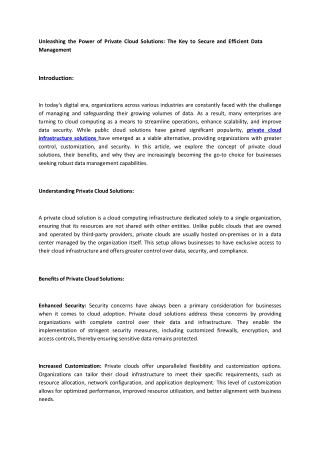 Unleashing the Power of Private Cloud Solutions
