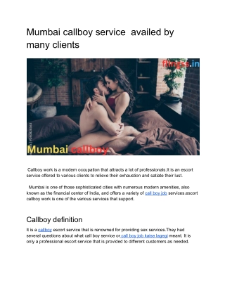 Mumbai callboy service  availed by many clients