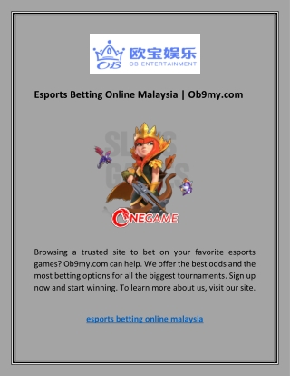 Esports Betting Online Malaysia | Ob9my.com