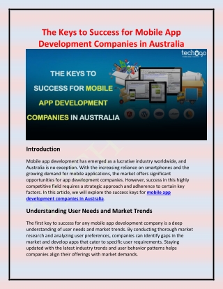 The Keys to Success for Mobile App Development Companies in Australia