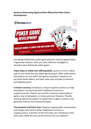 Revenue Generating Opportunities Offered By Poker Game Development