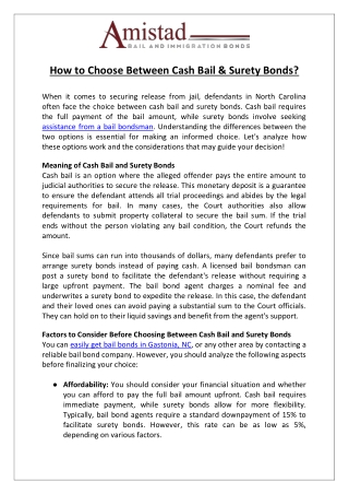 How to Choose Between Cash Bail & Surety Bonds Amistad Bail Bonds