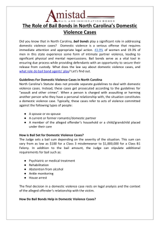Domestic Violence Bail Bonds in NC Amistad Bail Bonds