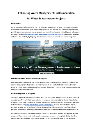 Enhancing Water Management Instrumentation for Water & Wastewater Projects