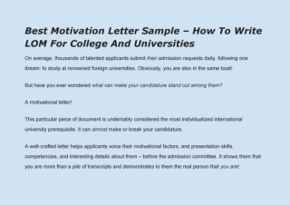 Best Motivation Letter Sample – How To Write LOM For College And Universities