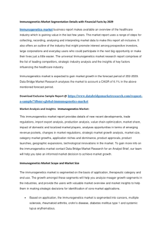 Immunogenetics Market Segmentation Details with Financial Facts by 2029