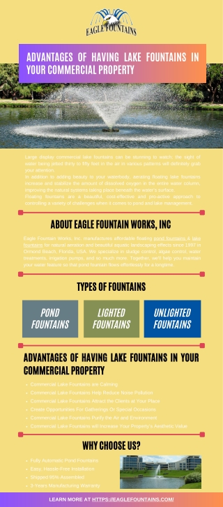 Advantages of Having Lake Fountains in Your Commercial Property