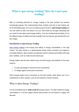 What is spot energy trading  - CapitalXtend