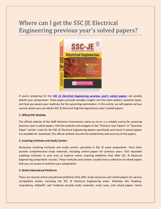 Where can I get the SSC JE Electrical Engineering previous year's solved papers