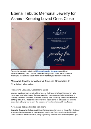 Eternal Tribute_ Memorial Jewelry for Ashes - Keeping Loved Ones Close