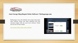 Auto Garage Shop Repair Order Software  Turbogarage.com