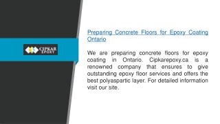 Preparing Concrete Floors For Epoxy Coating Ontario  Cipkarepoxy.ca