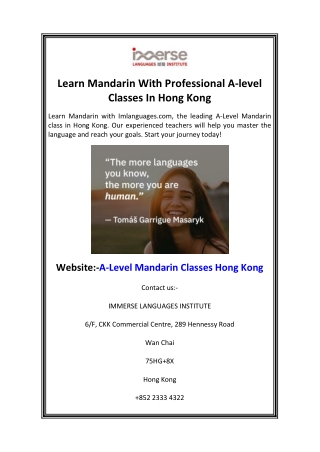 Learn Mandarin With Professional A-level Classes In Hong Kong