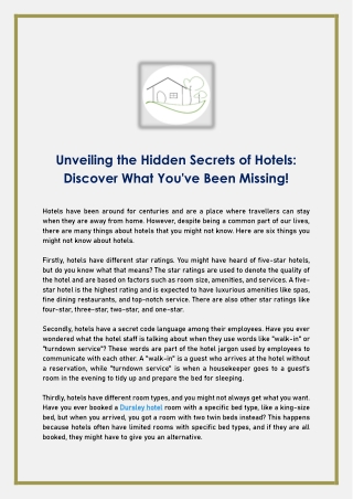 Unveiling the Hidden Secrets of Hotels- Discover What You've Been Missing