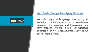 High Quality Garage Floor Epoxy Waterloo  Cipkarepoxy.ca