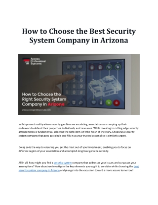 How to Choose the Best Security System Company in Arizona.