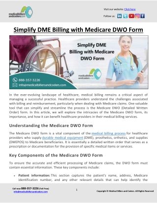 Simplify DME Billing with Medicare DWO Form