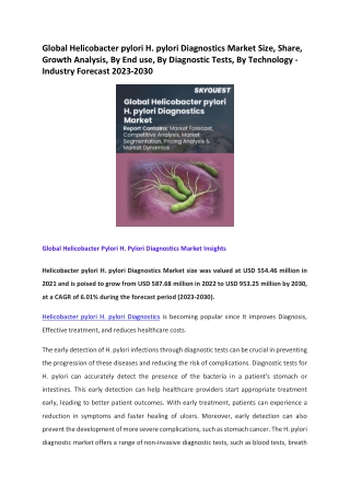 Helicobacter pylori H. pylori Diagnostics Market