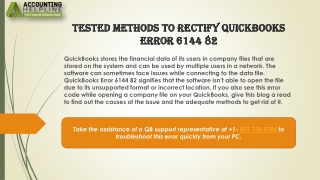 The best ever method to fix Quickbooks error 6144 82