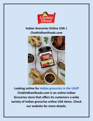 Indian Groceries Online USA | Chokhidhanifoods.com