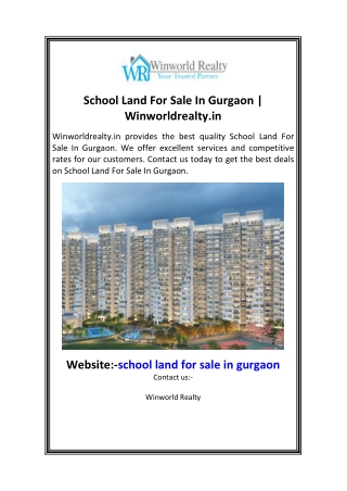 School Land For Sale In Gurgaon  Winworldrealty.in