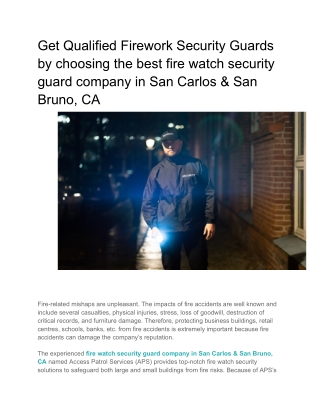 Get Qualified Firework Security Guards by choosing the best fire watch security guard company in San Carlos & San Bruno,