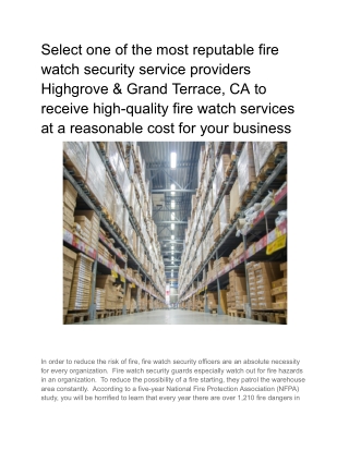 Select one of the most reputable fire watch security service providers Highgrove & Grand Terrace, CA to receive high-qua