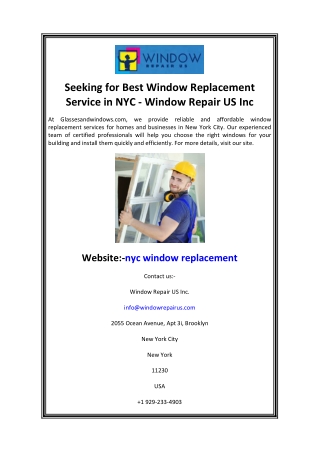 Seeking for Best Window Replacement Service in NYC - Window Repair US Inc