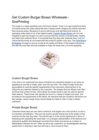 Get Custom Burger Boxes Wholesale - SirePrinting