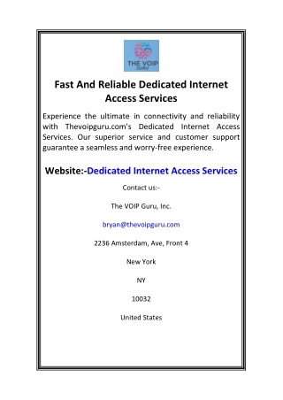 Fast And Reliable Dedicated Internet Access Services