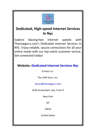 Dedicated, High-speed Internet Services In Nyc