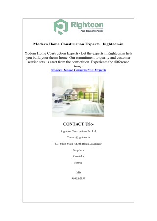 Modern Home Construction Experts  Rightcon.in