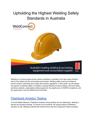 Upholding the Highest Welding Safety Standards in Australia