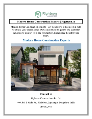 Modern Home Construction Experts  Rightcon.in