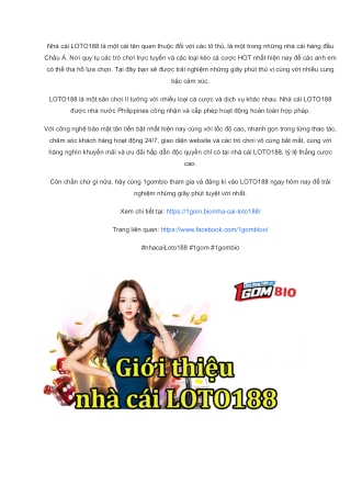 Nhà cái Loto188 - Hàng nghìn các loại game online hấp dẫn tại 1gombio