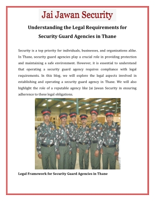 Understanding the Legal Requirements for Security Guard Agencies in Thane