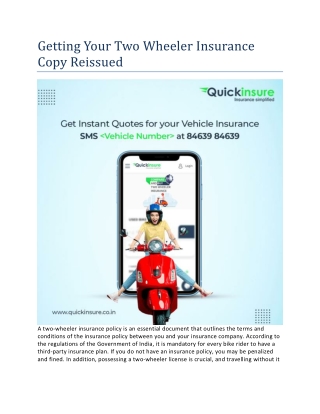 Getting Your Two Wheeler Insurance Copy Reissued
