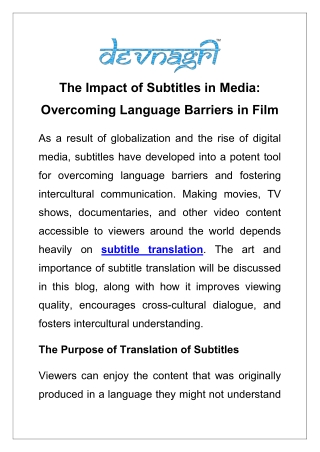 The Impact of Subtitles in Media: Overcoming Language Barriers in Film