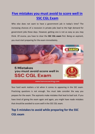 Five Mistakes You Must Avoid to Score Well in SSC CGL Exam