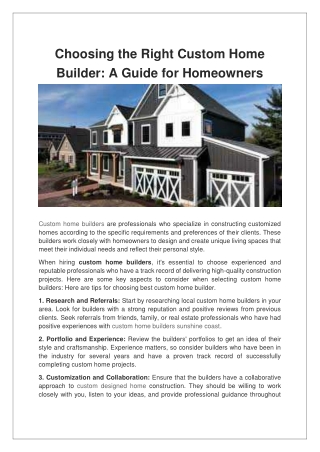 Choosing the Right Custom Home Builder A Guide for Homeowners