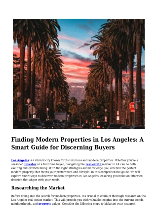 Finding Modern Properties in Los Angeles- A Smart Guide for Discerning Buyers