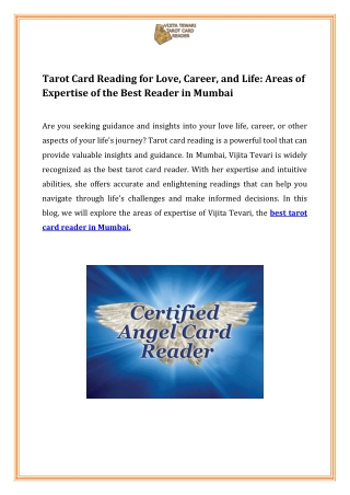 Tarot Card Reading for Love Caree and Life Areas of Expertise of the Best Reader in Mumbai